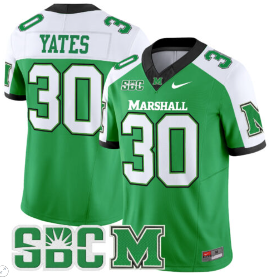 Jaden Yates Jersey #30 Marshall Thundering Herd Vapor Limited Football Green Alternate