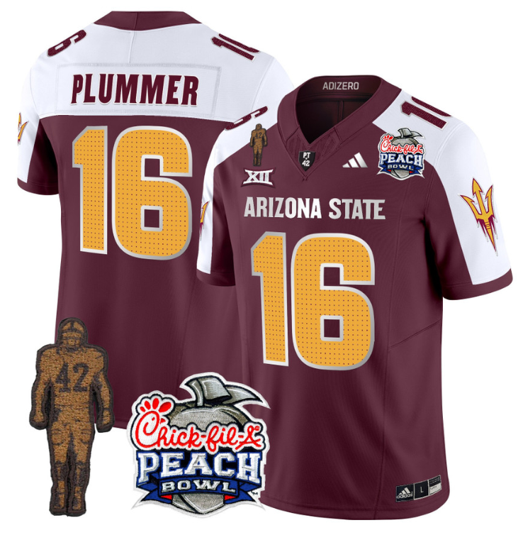Jake Plummer Jersey #16 Arizona State Peach Bowl Patch Football V2 Maroon Alternate