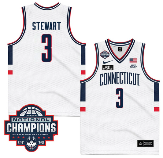 Jaylin Stewart Jersey #3 UConn Huskies 2024 NCAA Basketball National Champions White