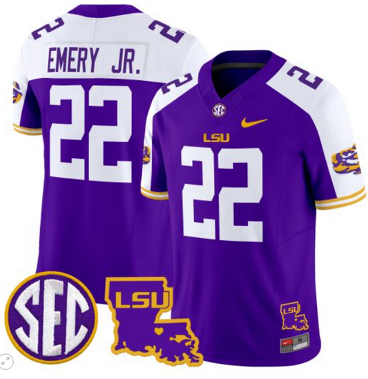 John Emery Jr Jersey #22 LSU Tigers 2024 Louisiana Patch Vapor Limited College Football Stitched Purple Alternate