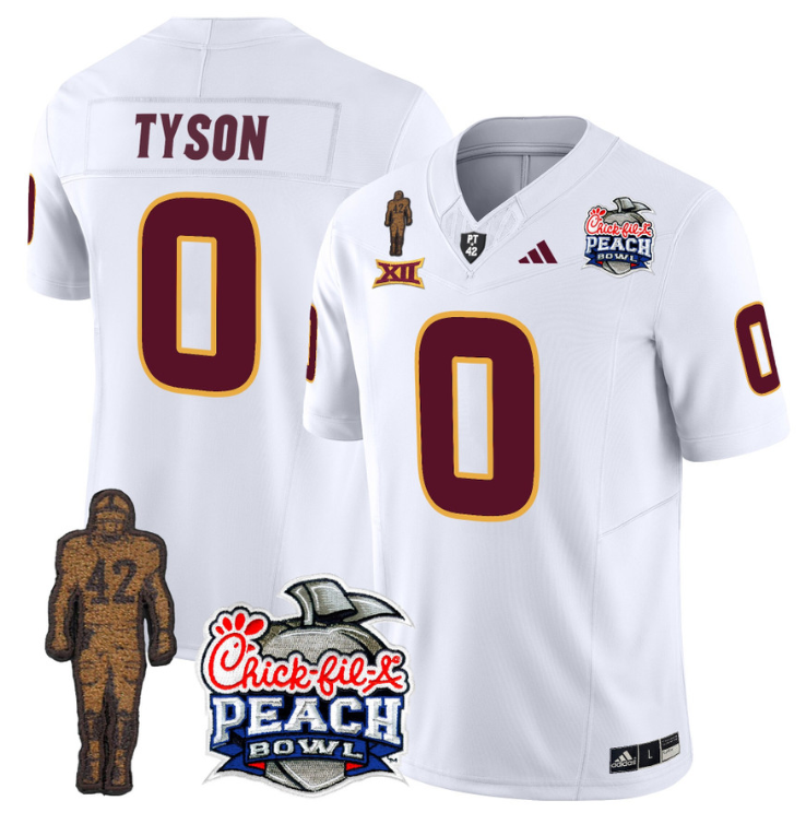 Jordyn Tyson Jersey #0 Sun Devils Pat Tillman Peach Bowl Patch White