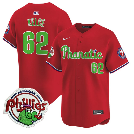 Jason Kelce Jersey #62 Phillies Phanatic Patch Vapor Premier Limited Stitched Red