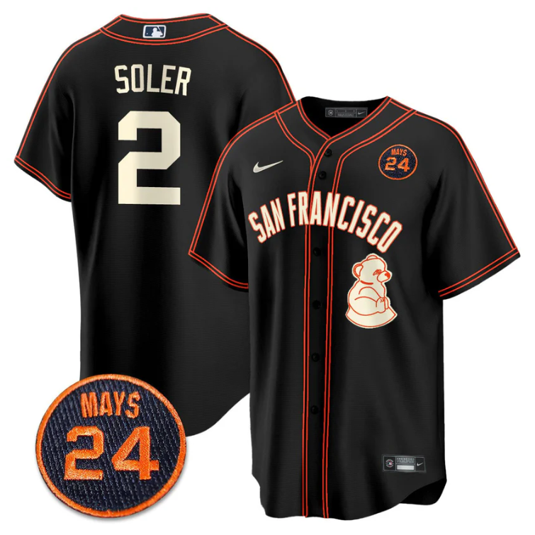 Jorge Soler Jersey #2 San Francisco Giants #24 Willie Mays Patch 2024 Vapor Premier Black Limited