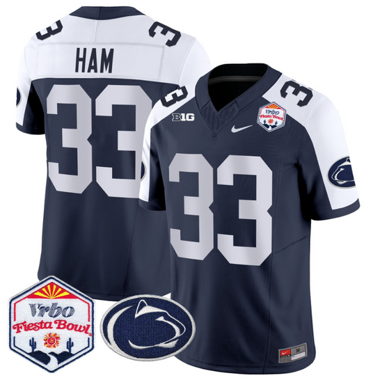 Jack Ham Jersey #33 Penn State 2024 Fiesta Bowl Patch Stitched Navy Alternate
