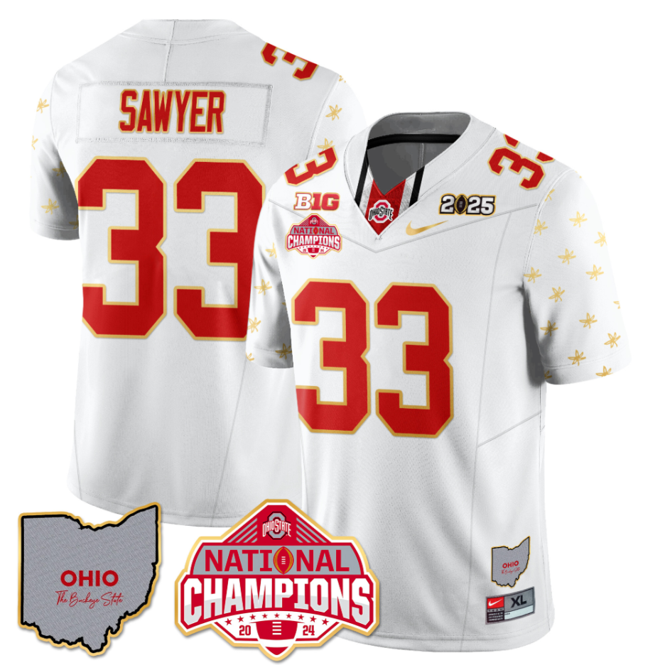 Jack Sawyer Jersey #33 Ohio State National Champions 2025 Patch White Limited