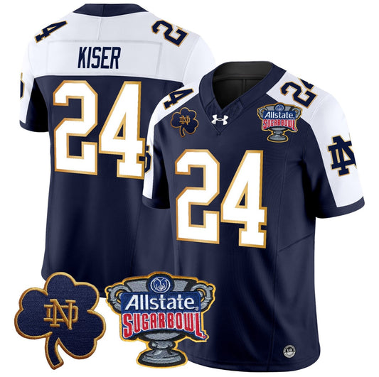 Jack Kiser Jersey #24 Notre Dame 2024 Sugar Bowl Patch V2 Stitched Navy Alternate