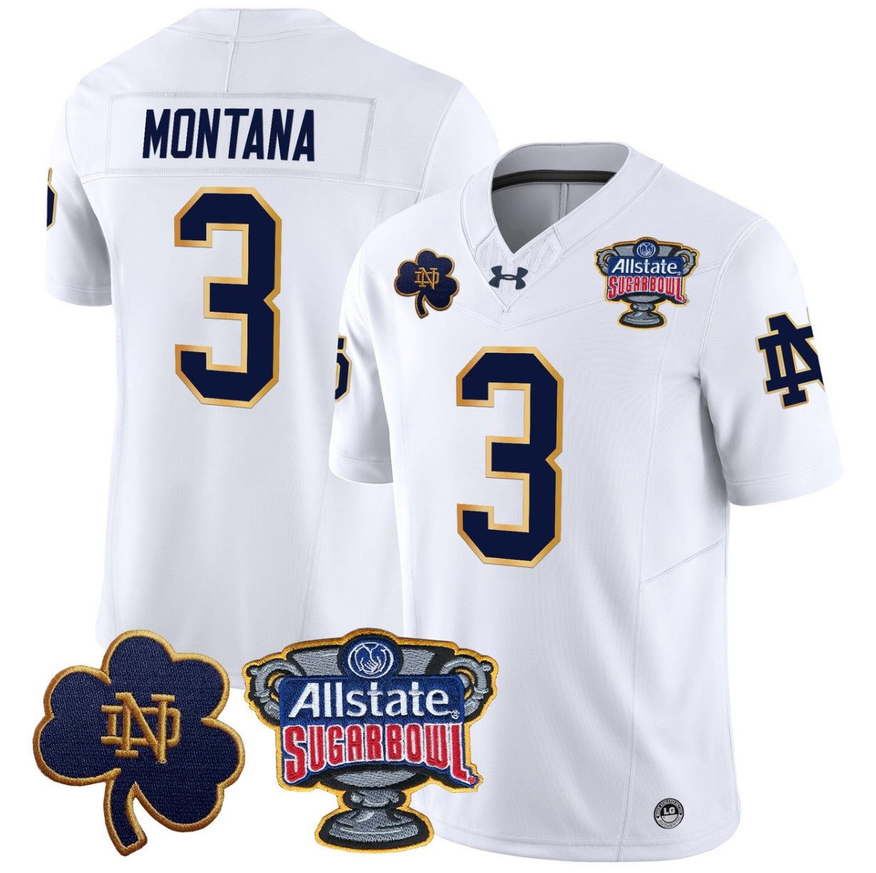 Joe Montana Jersey #3 Notre Dame 2024 Sugar Bowl Patch V2 Stitched White