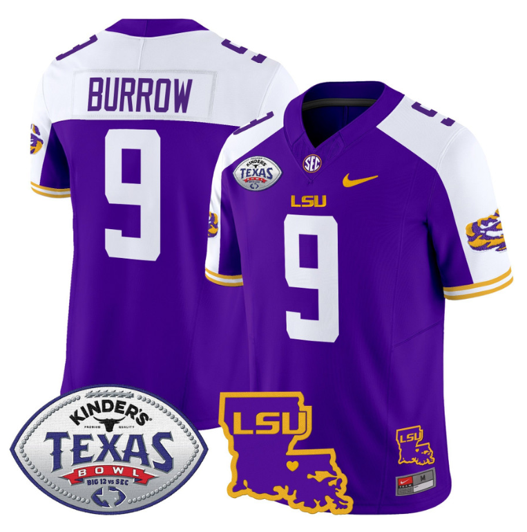 Joe Burrow Jersey #9 LSU Tigers 2024 Texas Bowl Football Stitched Purple Alternate
