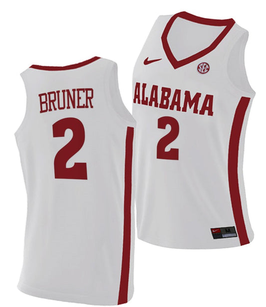 Jordan Bruner Jersey Alabama Crimson Tide College Basketball Replica White #2