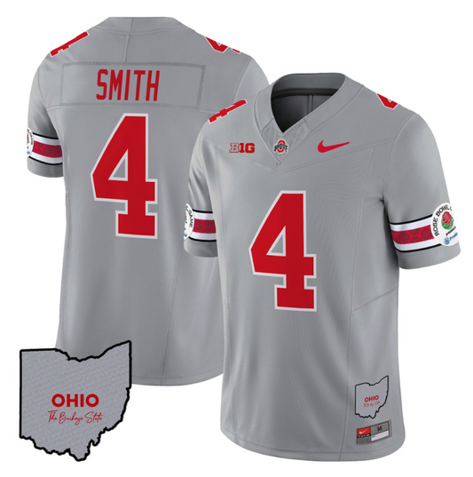 Jeremiah Smith Jersey #4 Ohio State Rose Bowl Patch Football V3 Stitched Gray