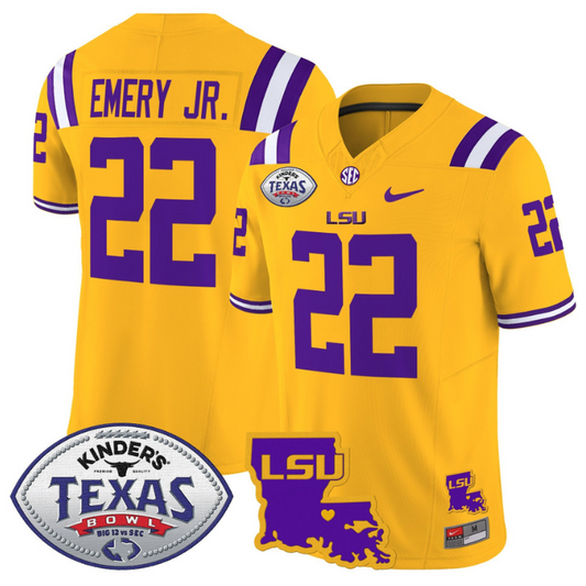 John Emery Jr Jersey #22 LSU Tigers 2024 Texas Bowl Football Stitched Gold
