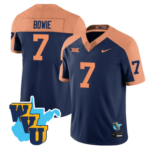 Jarod Bowie Jersey #7 West Virginia Mountaineers 1965-2025 Throwback Navy Alternate