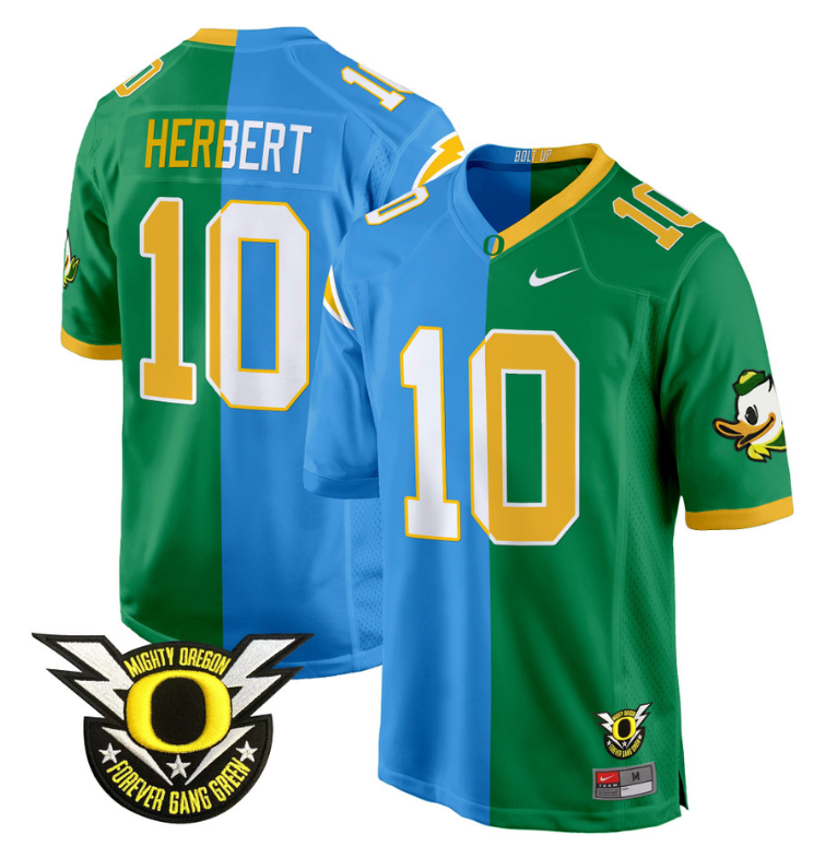 Justin Herbert Jersey #10 Oregon Ducks Split Game College Football Stitched