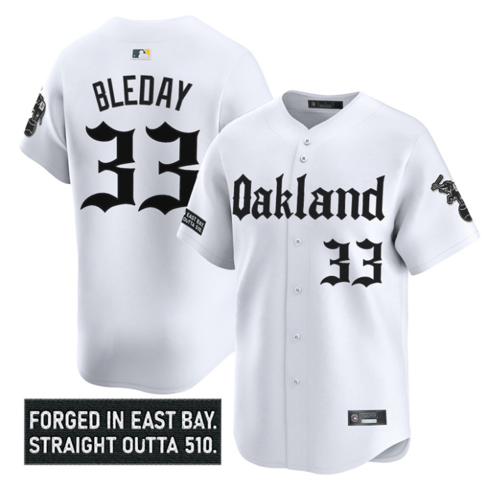 JJ Bleday Jersey #33 Oakland Athletics Gothic East Bay Edition Stitched White