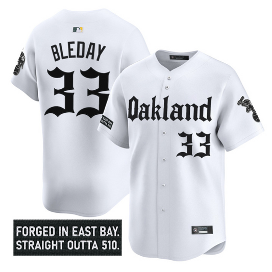 JJ Bleday Jersey #33 Oakland Athletics Gothic East Bay Edition Stitched White
