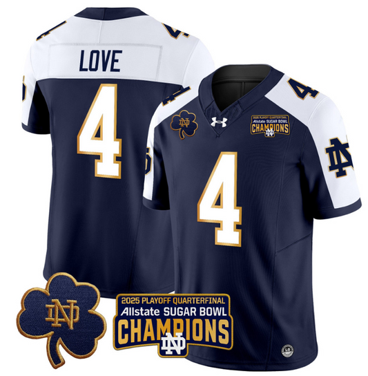 Jeremiyah Love Jersey #4 Notre Dame 2025 Sugar Bowl Champions Navy Alternate