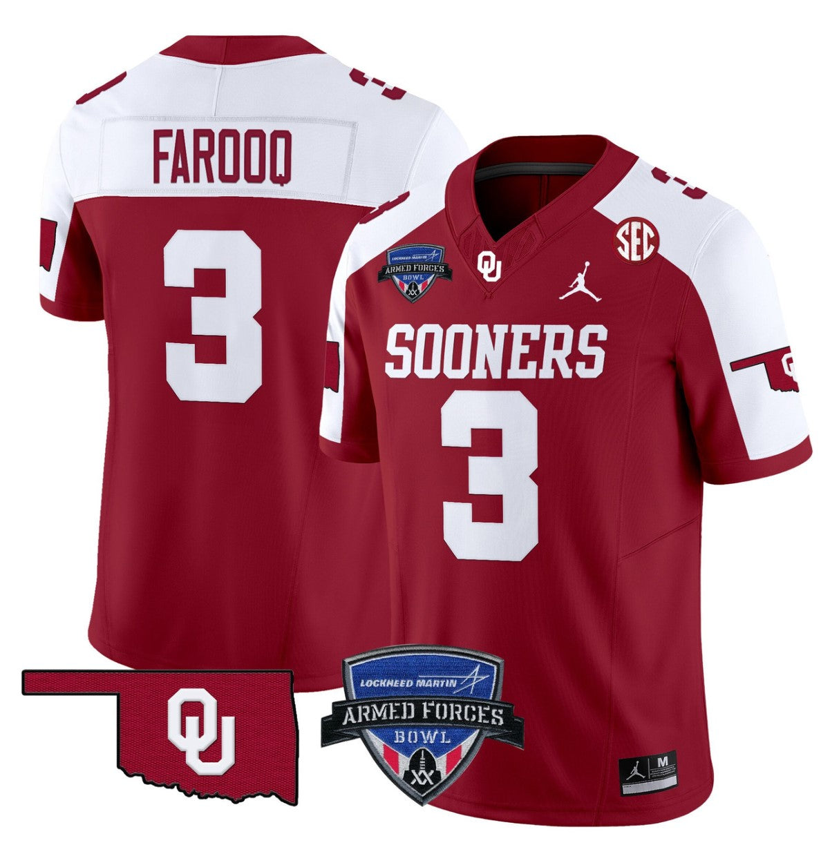 Jalil Farooq Jersey #3 Oklahoma Sooners 2025 Armed Forces Bowl Patch Alternate