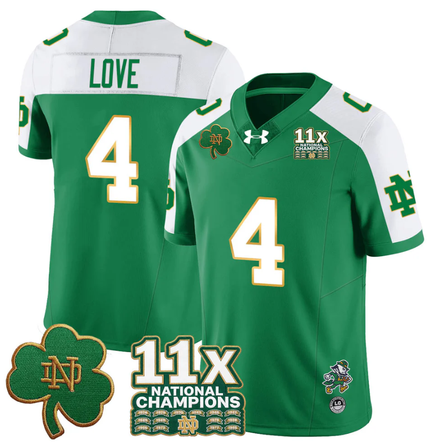 Jeremiyah Love Jersey #4 Notre Dame 11x-Time National Champions Stitched