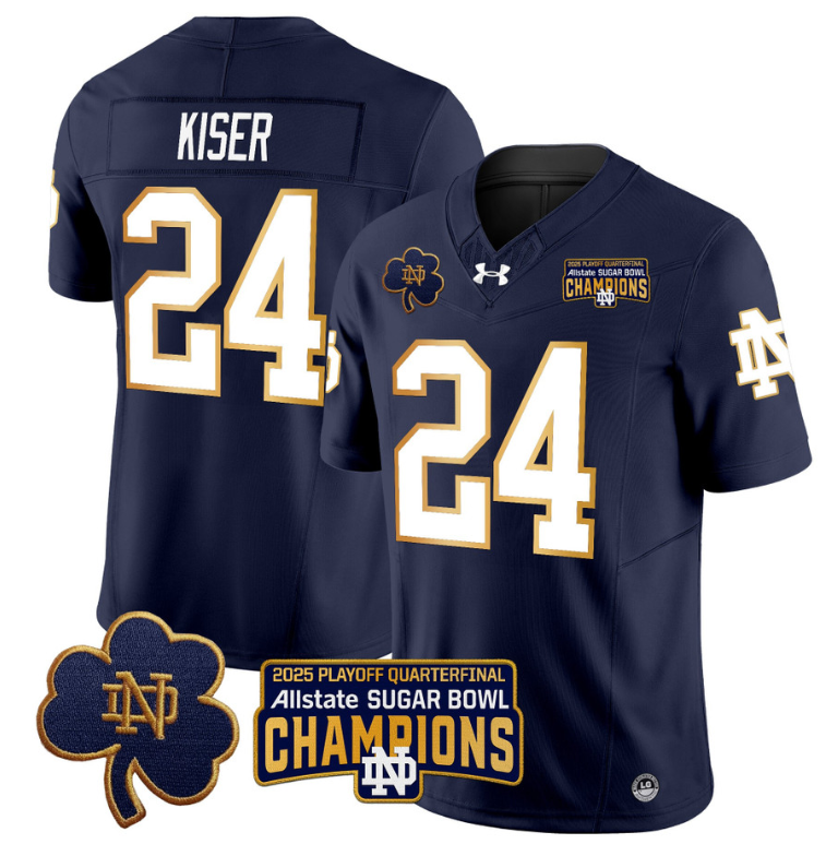 Jack Kiser Jersey #24 Notre Dame 2025 Sugar Bowl Champions Patch Navy