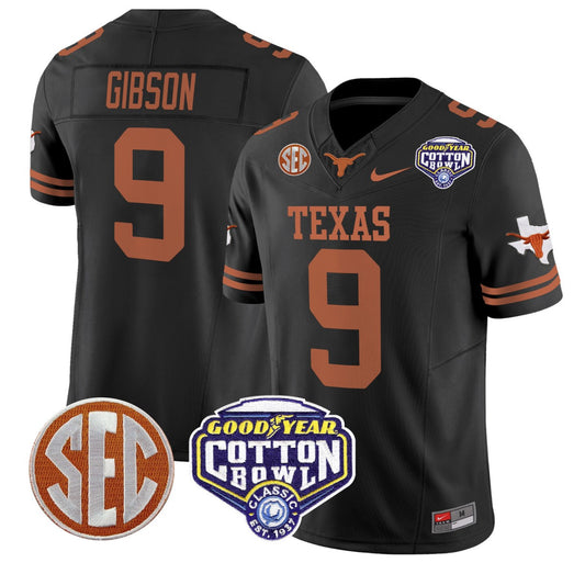 Jerrick Gibson Jersey #9 Texas Longhorns Cotton Bowl Patch Stitched Black