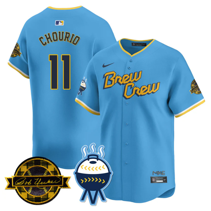 Jackson Chourio Jersey #11 Milwaukee Brewers 2025 Limited Bob Uecker Patch Stitched City Connect