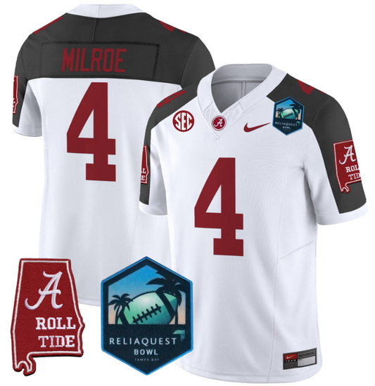 Jalen Milroe Jersey #4 Alabama Crimson Tide 2025 ReliaQuest Bowl White