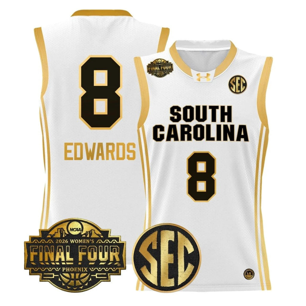 Joyce Edwards Jersey #8 South Carolina 2026 Final Four Stitched White Gold