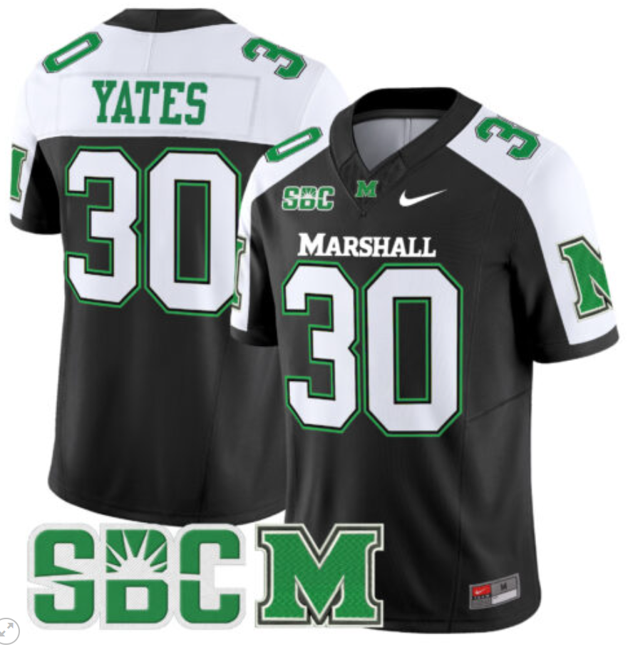 Jaden Yates Jersey #30 Marshall Thundering Herd Vapor Limited Football Black Alternate