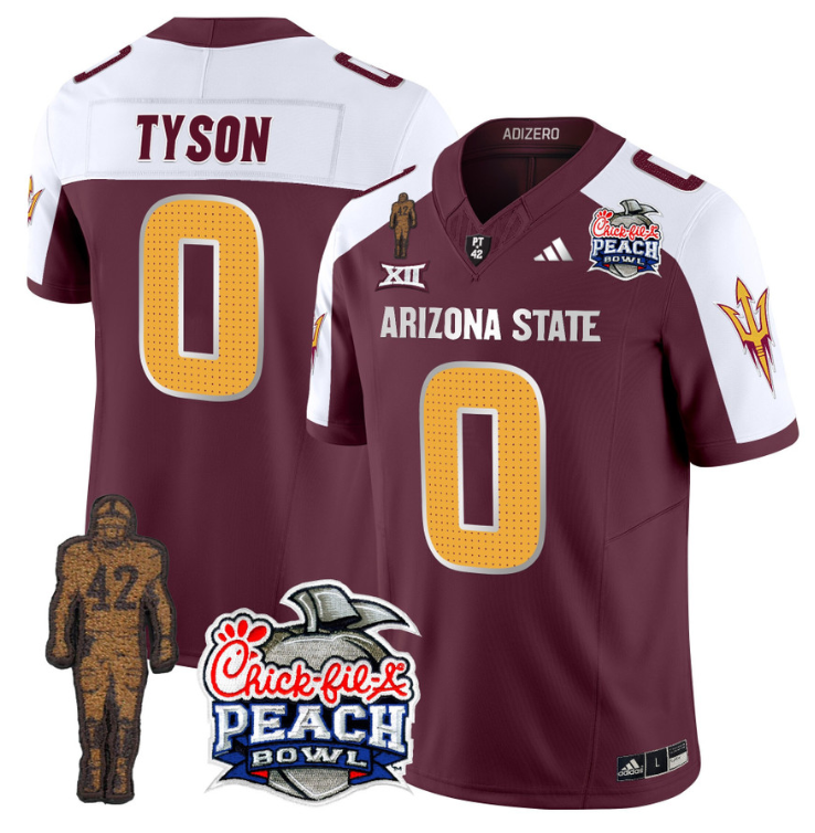 Jordyn Tyson Jersey #0 Arizona State Peach Bowl Patch Football V2 Maroon Alternate