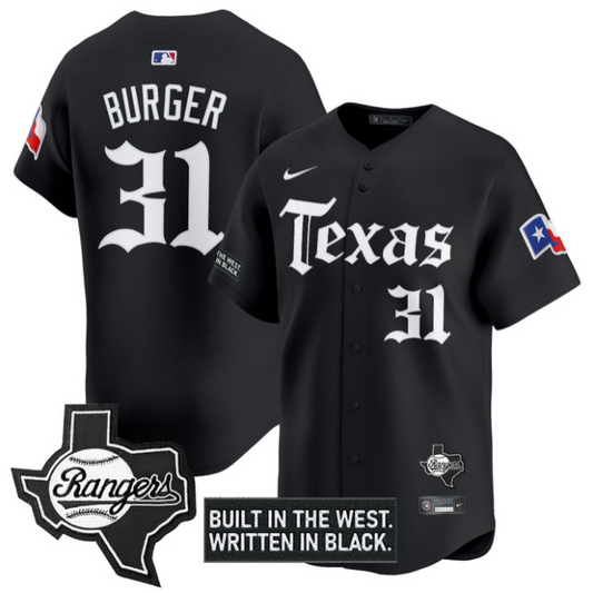 Jake Burger Jersey #31 Texas Rangers Gothic Frontier Edition Vapor Limited Stitched Black