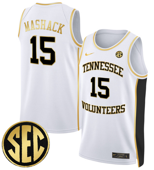 Jahmai Mashack Jersey #15 Tennessee Vols 2024 Swingman Basketball White Gold