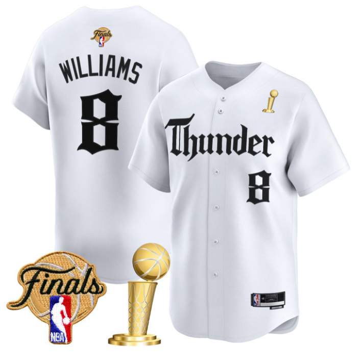 Jalen Williams Jersey #8 Oklahoma City Thunder Gothic Storm 2025 Champions White