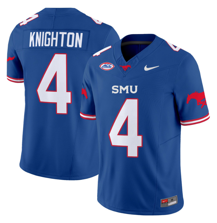 Jaylan Knighton Jersey #4 SMU Mustangs Icy College Football Vapor Limited Blue