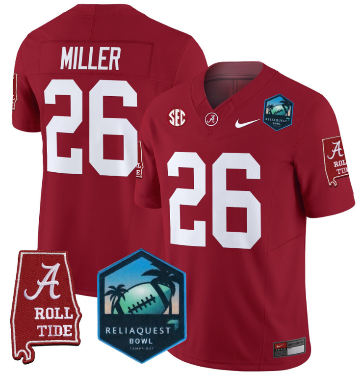 Jam Miller Jersey #26 Alabama Crimson Tide 2025 ReliaQuest Bowl Crimson