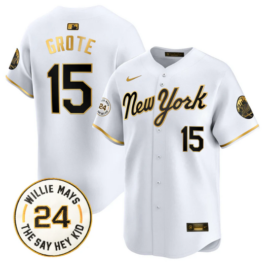 Jerry Grote Jersey #15 Mets Willie Mays Patch Vapor Premier Limited Stitched New York Gold