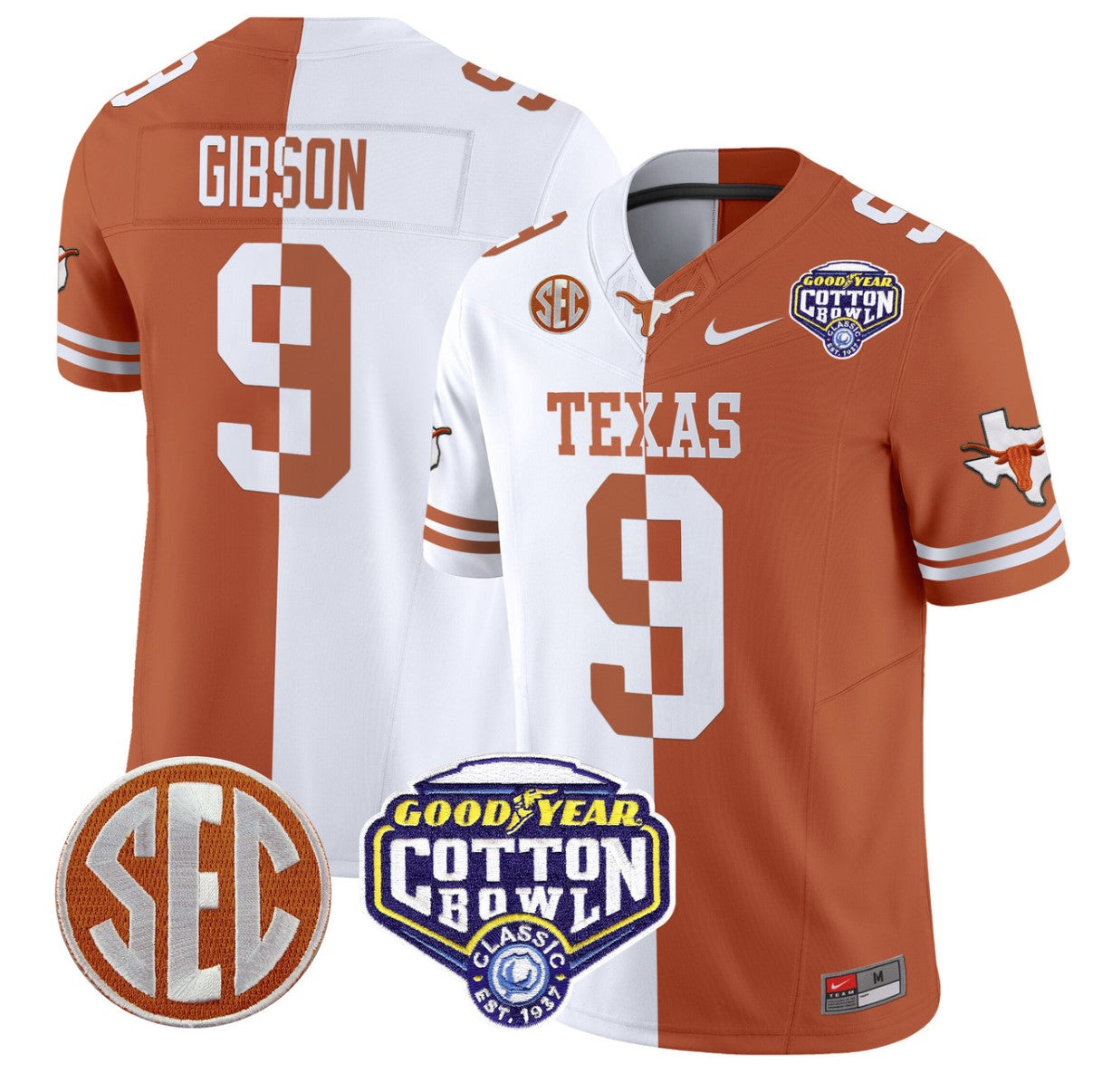 Jerrick Gibson Jersey #9 Texas Longhorns Cotton Bowl Patch Stitched Split