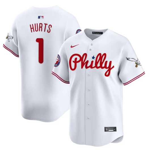 Jalen Hurts Jersey #1 Phillies and Eagles Vapor Premier Limited Stitched White