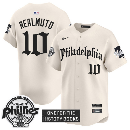 J.T.Realmuto Jersey #10 Phillies Retro Newspaper Edition Vapor Premier Limited Stitched Cream