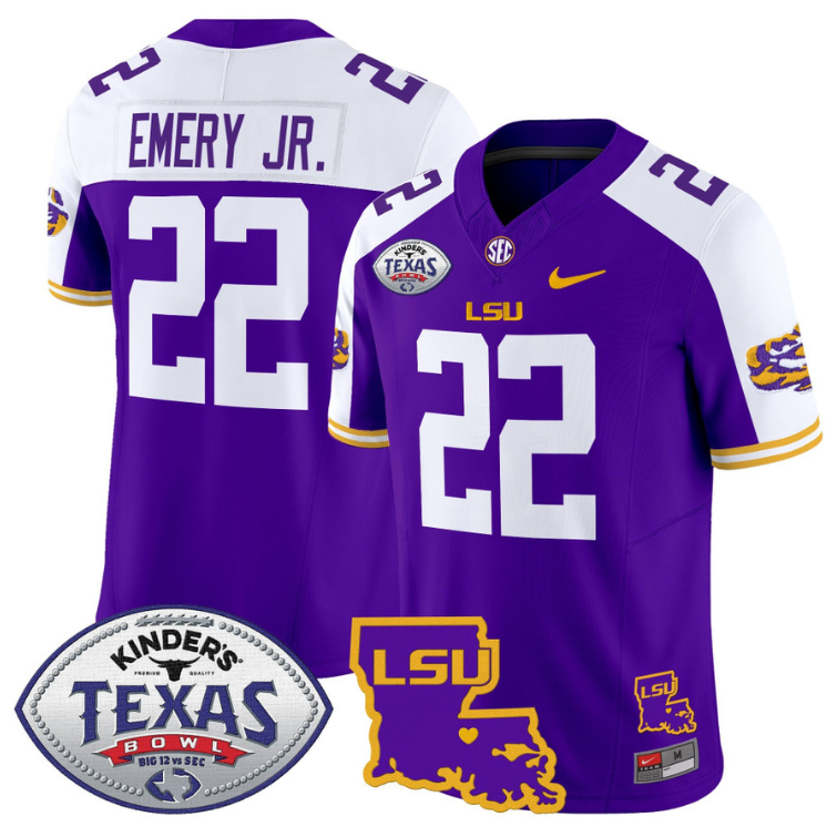 John Emery Jr Jersey #22 LSU Tigers 2024 Texas Bowl Football Purple Alternate
