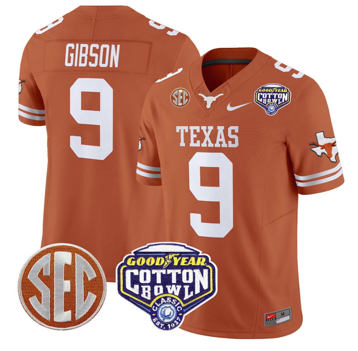 Jerrick Gibson Jersey #9 Texas Longhorns Cotton Bowl Patch Stitched Texas Orange