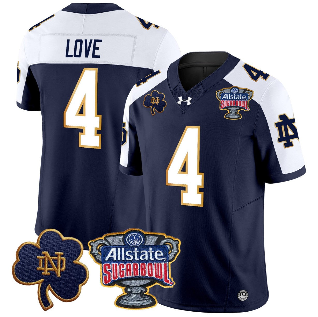 Jeremiyah Love Jersey #4 Notre Dame 2024 Sugar Bowl Patch V2 Navy Alternate