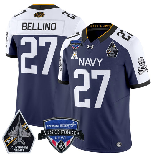 Joe Bellino Jersey #27 Navy Midshipmen 2025 Armed Forces Bowl Patch Navy Alternate
