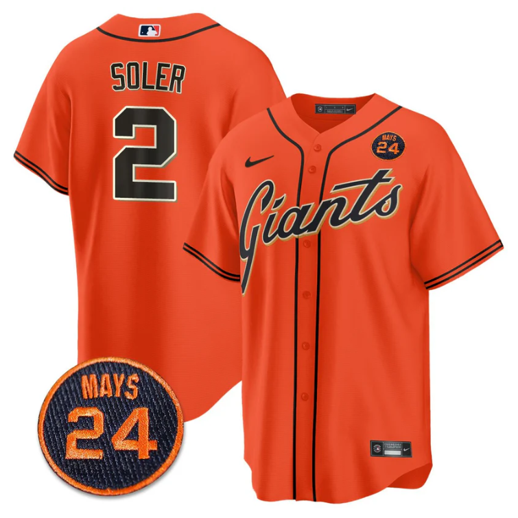 Jorge Soler Jersey #2 San Francisco Giants #24 Willie Mays Patch 2024 Vapor Premier Orange