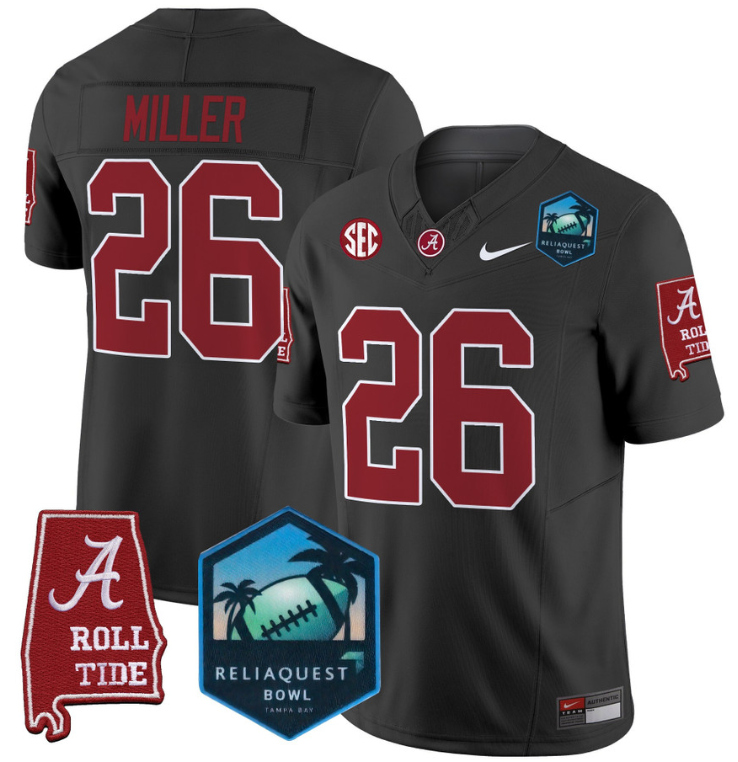 Jam Miller Jersey #26 Alabama Crimson Tide 2025 ReliaQuest Bowl Black
