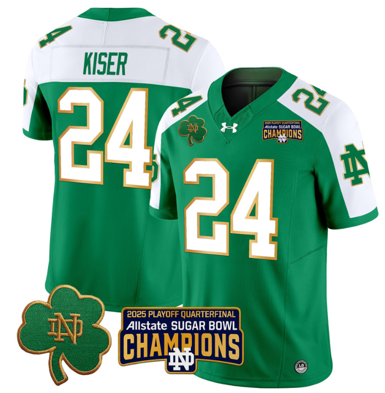 Jack Kiser Jersey #24 Notre Dame 2025 Sugar Bowl Champions Green Alternate