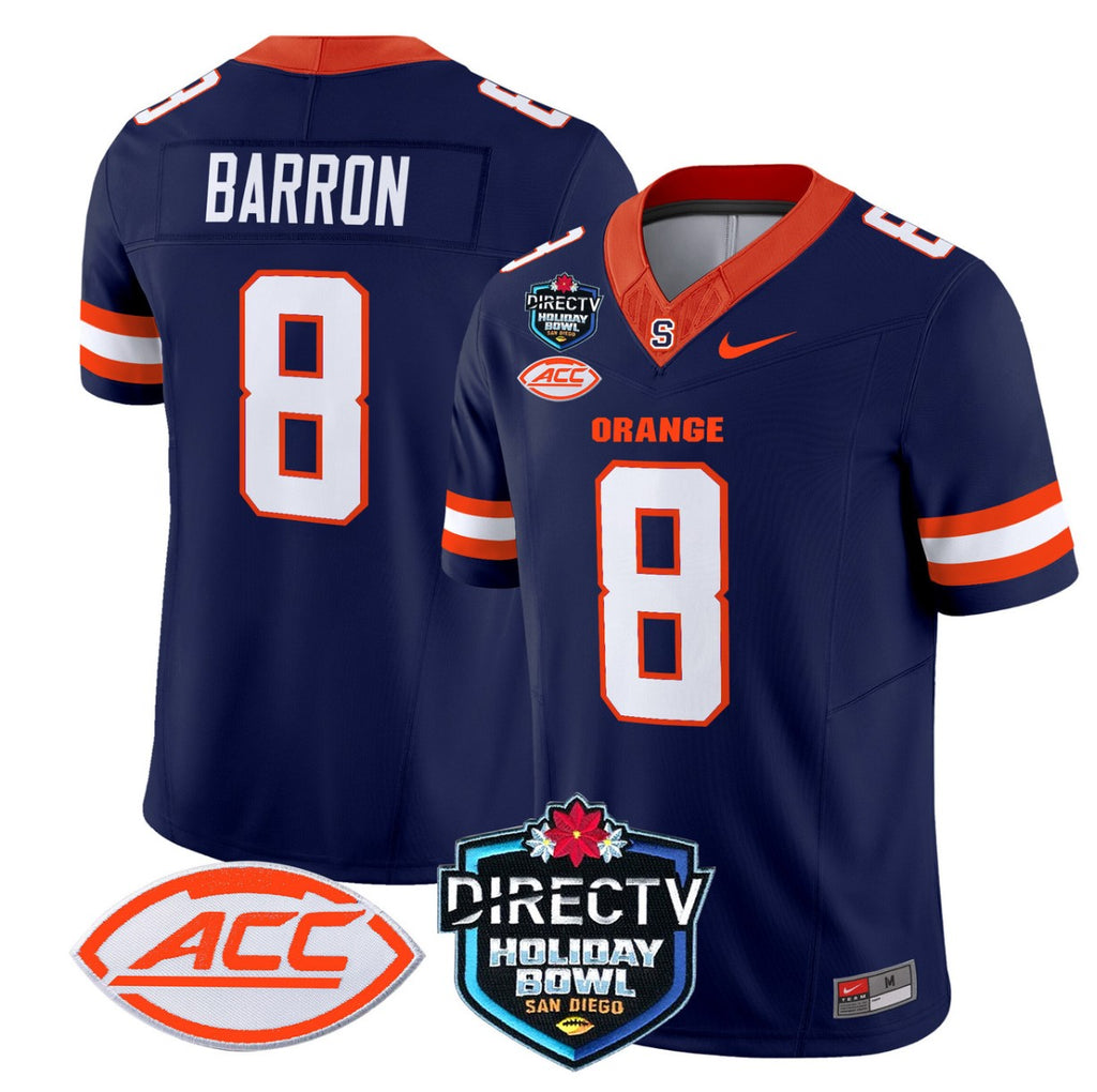 Justin Barron Jersey #8 Syracuse Orange 2025 Holiday Bowl Patch Navy