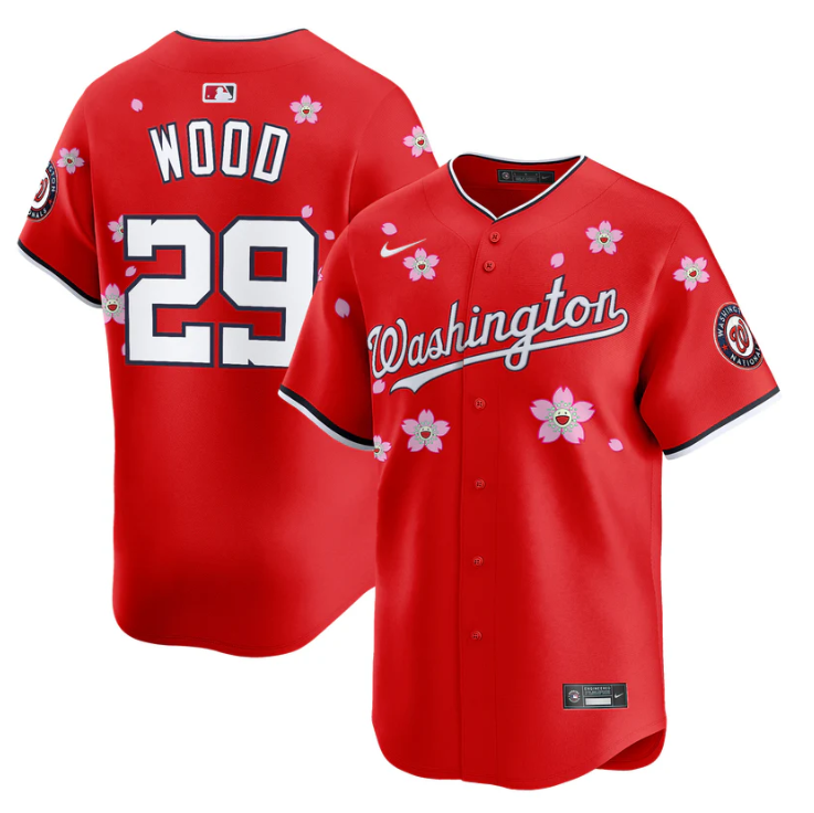 James Wood Jersey #29 Washington Nationals Cherry Blossom Vapor Premier Limited Stitched Red