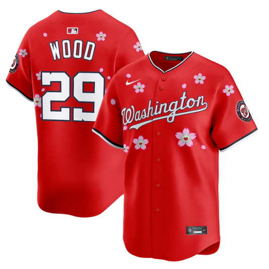 James Wood Jersey #29 Washington Nationals Cherry Blossom Vapor Premier Limited Stitched Red