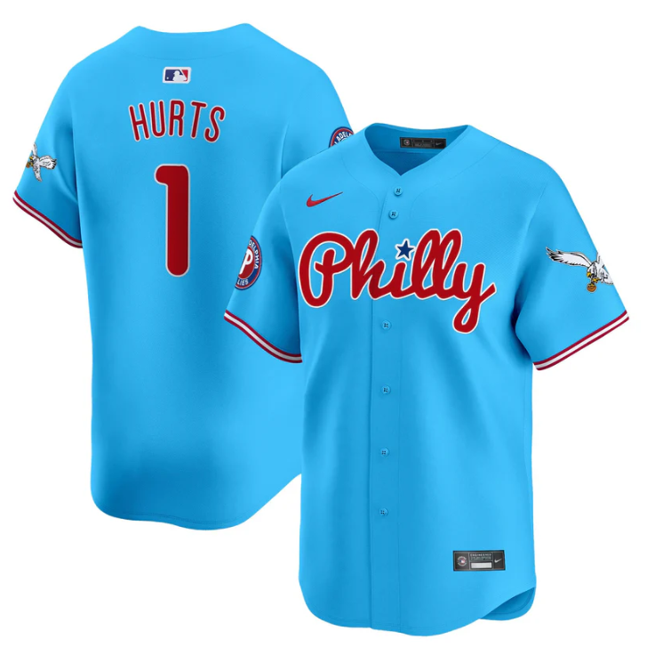 Jalen Hurts Jersey #1 Phillies and Eagles Vapor Premier Limited Stitched Light Blue