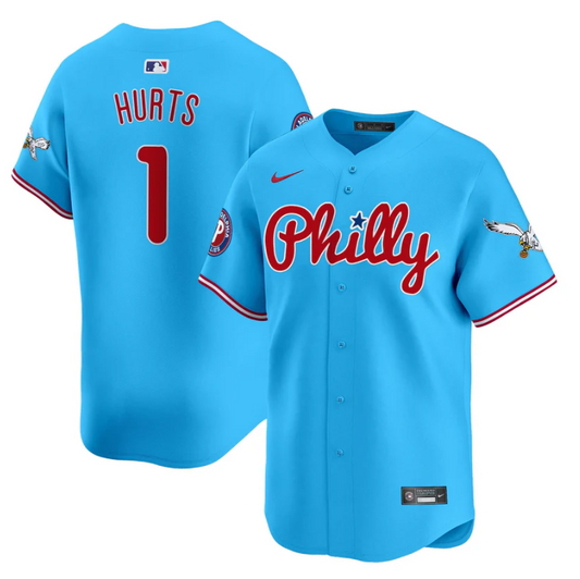 Jalen Hurts Jersey #1 Phillies and Eagles Vapor Premier Limited Stitched Light Blue